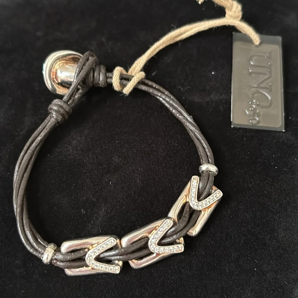 NWT UNO de 50 Leather Gold Links Bracelet - Picture 10 of 10